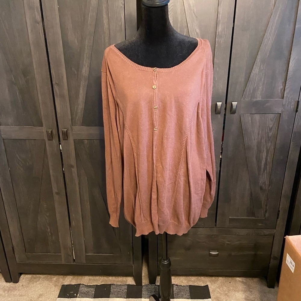 Jessica London Chocolate Brown 100% Cotton Button Sleeve Cardigan, Size …